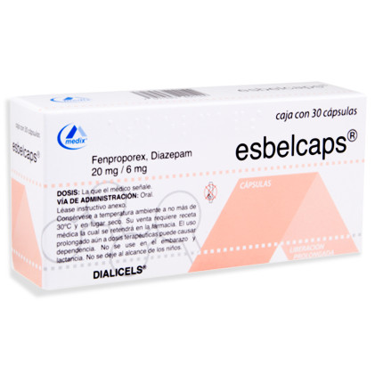 Esbelcaps Fenproporex and Diazepam 20/6 mg 30 Caps